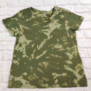 Time & Tru Womens upcycled custom OOAK T shirt reverse tie dye olive green Sz M